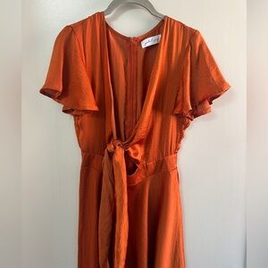 PETAL + PUP Orange Midi Dress with Tie Front